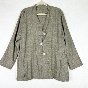 Amelline Linen Blend Japanese Style Jacket Size Large Lagenlook Brown